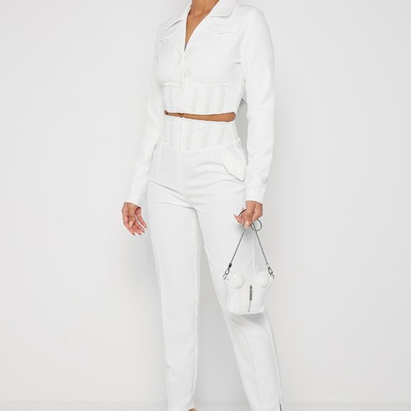 CORSET WAIST TAILORED TROUSERS - OFF-WHITE - Picture 2 of 4